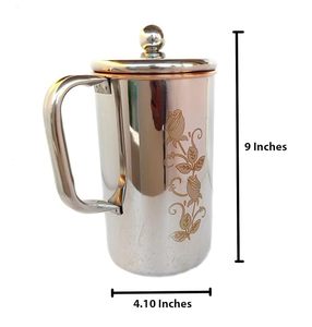 Carafe à eau en cuivre artisanale avec motif floral, idéale pour le service traditionnel et la décoration intérieure - Product Image 5