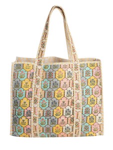 Bolso Tote Floral de Algodón Acolchado, Ecológico, Lavable, Reversible, Estilo Bohemio, Abierto por Arriba, para Todas las Temporadas, Hecho a Mano, para Compras y Playa - Product Image 1