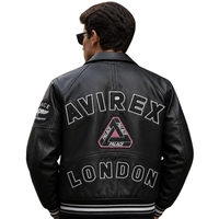 Blouson aviateur en cuir de vachette noir style Avirex avec broderie |   Vêtements d'extérieur respirants de style urbain London Streetwear Aviator Flight