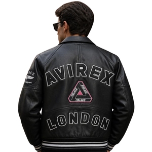 Blouson aviateur en cuir de vachette noir style Avirex avec broderie |   Vêtements d'extérieur respirants de style urbain London Streetwear Aviator Flight - Product Image 3
