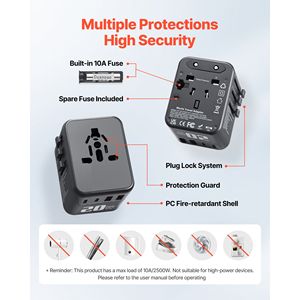 Adaptador de Viaje Universal 5 en 1, Adaptador de Corriente Internacional Europeo con 2 Puertos USB-C, 2 Puertos USB, 1 Toma de Corriente Alterna y 4 Enchufes Diferentes - Product Image 5