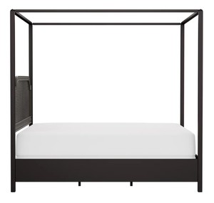 Modern Wooden Canopy <b>Bed</b> <b>Frame</b> King Size Upholstered <b>Rattan</b> Headboard Black and Natural Bedroom Furniture - Product Image 5