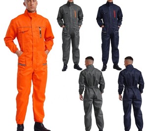 Combinaison de travail unisexe une pièce bleu marine avec bandes réfléchissantes, uniforme de mécanicien en microfibre imperméable - Product Image 2