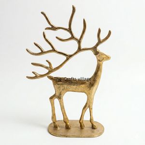 Figurine de cerf de Noël haut de gamme en bronze, statue de renne en métal, ornement décoratif de table de style nordique, cadeau de fêtes - Product Image 6
