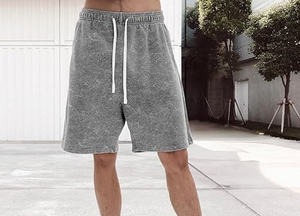 Shorts en toile délavée écologiques pour hommes, style rétro, en coton, coupe confortable, respirant, séchage rapide, streetwear décontracté - Product Image 1