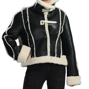 Chaquetas de cuero de borrego para mujer, cálidas y resistentes para uso en exteriores fríos y casual. - Product Image 1