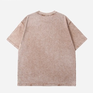 T-shirt vintage personnalisé en jersey épais délavé à l'acide, en coton peigné, col côtelé, épaules tombantes, coupe oversize, grande taille, style streetwear - Product Image 6