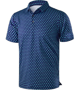 Polo à manches courtes pour homme, motif géométrique bleu, tissu respirant, style golf - Product Image 5