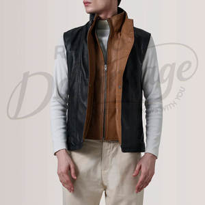 Chaleco de Cuero Genuino Negro Personalizado para Hombre, Cuello Alto, Cierre Frontal con Cremallera, Corte Ajustado, Sin Mangas, Chaqueta Casual de Moda - Product Image 6