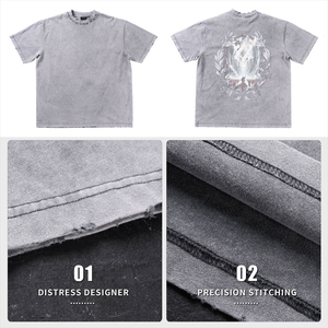 Ropa Urbana de Marca Privada, Camisetas de Cuello Redondo y Manga Corta con Hombros Caídos, Lavado Ácido, Estampado Gráfico Personalizado, Camisetas de Algodón para Hombre - Product Image 5