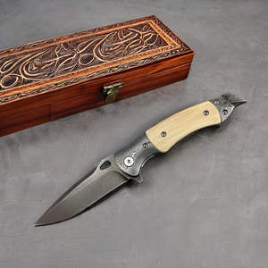 Couteau pliant d'extérieur fait main en acier Damas de haute qualité avec manche en bois, lame fixe de qualité industrielle, idéal pour le camping, OEM - Product Image 6