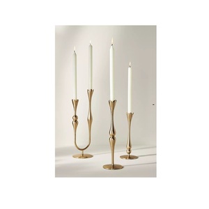 Ensemble de 2 porte-bougies en bronze abstrait en forme de galets empilés, supports de bougies géométriques modernes en métal pour le sol ou la table - Product Image 4