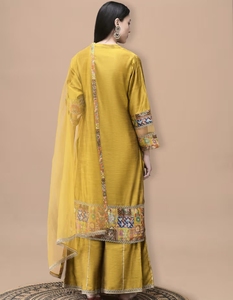 KV Women's Poly <b>Silk</b> Jacquard Mustard <b>Kurta</b> Sharara Dupatta - Product Image 5
