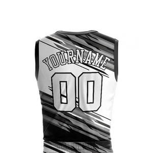 Uniformes de basketball 100% polyester sur mesure, meilleur prix, noir et blanc, design par sublimation intégrale, service ODM. - Product Image 5