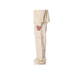 <b>Men's</b> <b>Cream</b> <b>Cargo</b> Pants Elastic Waist Multiple Pockets Casual Midweight Cotton Autumn Wear - Product Image 5