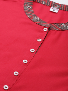 Kurti Anarkali de Rayón Rosa con Estampado Floral y Borde Floral para Mujer, Talla Grande, con Cuello Mandarín y Mangas Elegantes - Product Image 5