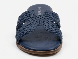 Dlords Margot Women's Blue Woven Cow Leather Flat Sandals Open Toe Slip-On Summer Fashion Trend Breathable EVA Midsole Air - Product Image 3