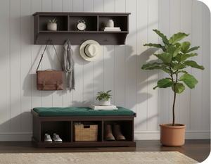 Banco de Madera Estilo Moderno con Almacenamiento, Cojín de Tela Verde, Taburete para Entrada, para Uso Doméstico - Product Image 1
