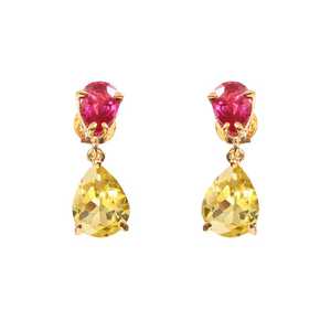 Boucles d'oreilles en saphir et rubis, pierres précieuses, pierres de naissance de septembre, argent sterling 925, plaqué or 14 carats, bijoux - Product Image 2