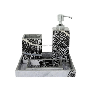 อุปกรณ์ตกแต่งห้องน้ำสีขาวด้วยกระเบื้องโมเสคและพิมพ์เคลือบหรูหราตู้ทำสบู่ทัมเบลอผู้ถือและถาด - Product Image 4