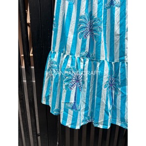 Jupe trapèze décontractée en coton pour femme, taille élastique, rayures bleues, imprimé homard, volants, mi-mollet, été - Product Image 3