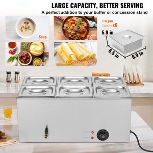 Scaldavivande Professionale Commerciale 24QT, 6 Vasche, Elettrico, 1200W, Manuale, in Acciaio Inossidabile, Buffet Bain Marie da Banco 8 Pollici - Product Image 2