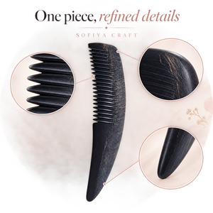 Peigne à cheveux artisanal moderne SOFIYA CRAFT en corne de buffle, forme naturelle, à dents fines, antistatique, outil de coiffage et d'entretien - Product Image 4
