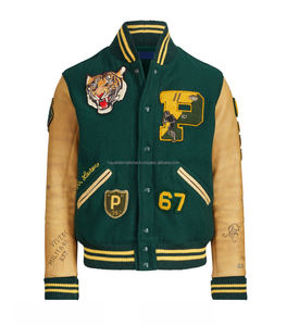 Chaqueta Varsity para Hombre de Alta Calidad, Modelo HIVJ207, con Cuello Alto, Bordado, Diseño de Parches de Chenilla, 100% Lana y Poliéster en la Parte Delantera - Product Image 1