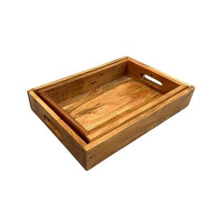 Plateau de service en bois classique de luxe moderne avec larges poignées, plateau rectangulaire en bois naturel pour mariage, café, collations, décoratif - Product Image 2