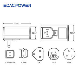 5~8V 16W 2A MAX. Interchangeable EU/<b>US</b>/<b>UK</b>/SAA/China/SouthAfrica/Korea/India AC/DC Power <b>Adapters</b> EA1024AR <b>Plug</b> for ITE Use - Product Image 2