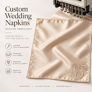 Serviette de table en soie brodée sur mesure, couleur champagne, pour mariage, broderie machine, vente en gros, taille personnalisée - Product Image 4