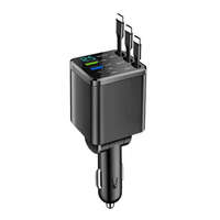 Chargeur de voiture rétractable 7-en-1 120W Type-C avec 2 ports USB-A, 2 ports USB-C PD, 3 câbles de charge, affichage numérique de la tension, charge rapide, protection contre les surtensions (OVP)