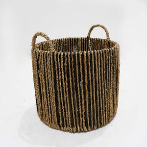 Panier de rangement circulaire rustique en jonc de mer tressé avec poignées - Organisateur de linge multifonction écologique - Product Image 6