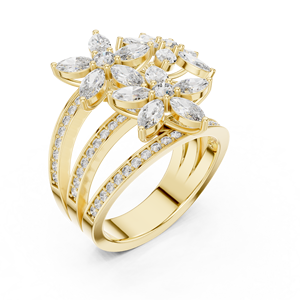 Anillos de Diamantes con Corte Marquesa en Oro Amarillo para Mujer, Diseño Floral Romántico, Certificado IGI, Joyería de Boda en Oro de 10/14/18K - Product Image 3