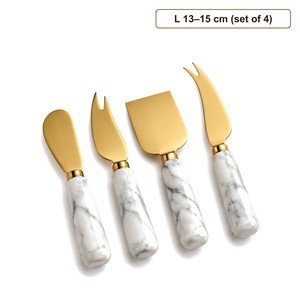 Ensemble de couteaux à fromage en acier inoxydable doré, 4 pièces, manches en marbre blanc, vente en gros - Product Image 1