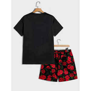 Conjuntos de Pantalones Cortos Casuales de Otoño para Hombre, Transpirables, de Punto, con Estampado, Camiseta de Manga Corta, Diseño 2 en 1 con Cordón Ajustable - Product Image 2