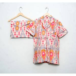 100% Pure Cotton High Quality Elegant Classic Summer Vacation Hand-Block Printed Shorts Pajama <b>Sets</b> Pockets Soft pajama <b>set</b> - Product Image 4