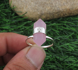 <b>Natural</b> Rose Quartz Pencil Ring 925 Sterling Silver Bezel Setting Pointed Statement Ring Handmade Healing <b>Stone</b> Wedding <b>Jewelry</b> - Product Image 1