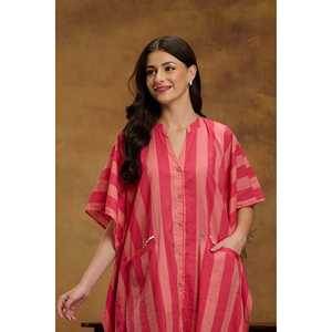 Chemise kaftan rayée en coton, paréo de plage - Product Image 1