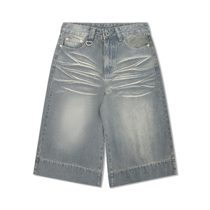 Custom New Type Design 100% Cotton Mid Waist Eco-Friendly Solid Canvas Anti-Wrinkle Elastic Waist Vintage Washed Denim Shorts - Product Image 2