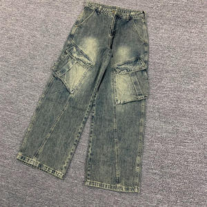 Pantalones Cargo de Mezclilla Lavada a la Piedra de Cintura Alta para Hombre, Corte Holgado, Estilo Casual con Bolsillos Grandes, para Otoño - Product Image 4