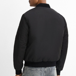 Blouson bomber noir pour homme, couleur unie, fermeture éclair, vêtement décontracté pour l'automne, coupe-vent, rembourrage en polyester, coupe régulière - Product Image 2