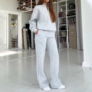 Conjunto de Sudadera y Pantalones Cortos de Forro Polar para Mujer, Estilo Otoñal, Cuello Alto, Hombros Caídos, Diseño Sólido - Product Image 6