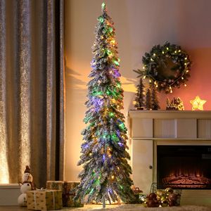 Albero di Natale Artificiale Sottile da 210 cm/7 piedi con Rami Innevati e Luci LED Bianche Calde/Colorate (Forma a Cascata) - Product Image 2