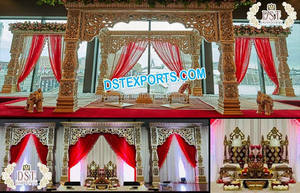 Decoración de Mandap Tradicional para Bodas Gujarati, Base de Pavo Real, Pilar Dorado, Conjunto de Mandap Dorado, Mandap Tallado Dorado del Sur de la India, Decoración para EE. UU. - Product Image 5