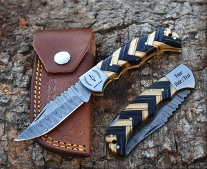 Wholesale Custom 3-Inch Damascus Stainless Steel Slide Open Folding Pocket <b>Knife</b> Exotic Wood Handle Personalized Logo <b>Knife</b> - Product Image 4