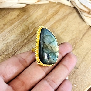 Hot Selling Boho Gemstone <b>Ring</b> Vintage Brass <b>Rings</b> for Women 18k Gold Plated Beaded Tribal <b>Statement</b> for Wholesale/OEM/ODM - Product Image 2