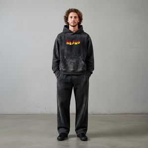 Ensemble 2 pièces pour homme, coupe ample, imprimé, délavé, à capuche, jambe large, style streetwear vintage, confortable, 100 % coton, haute qualité - Product Image 4