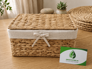 Boîte de rangement écologique en jacinthe d'eau tressée à la main, fabriquée au Vietnam - Product Image 1