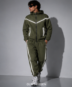 Reflective Tech Fleece New Sports Hooded <b>Coat</b> Hoodie Zipper Autumn Reflective Set With Logo <b>Top</b> Sell Breathable Workout Clothes - Product Image 2